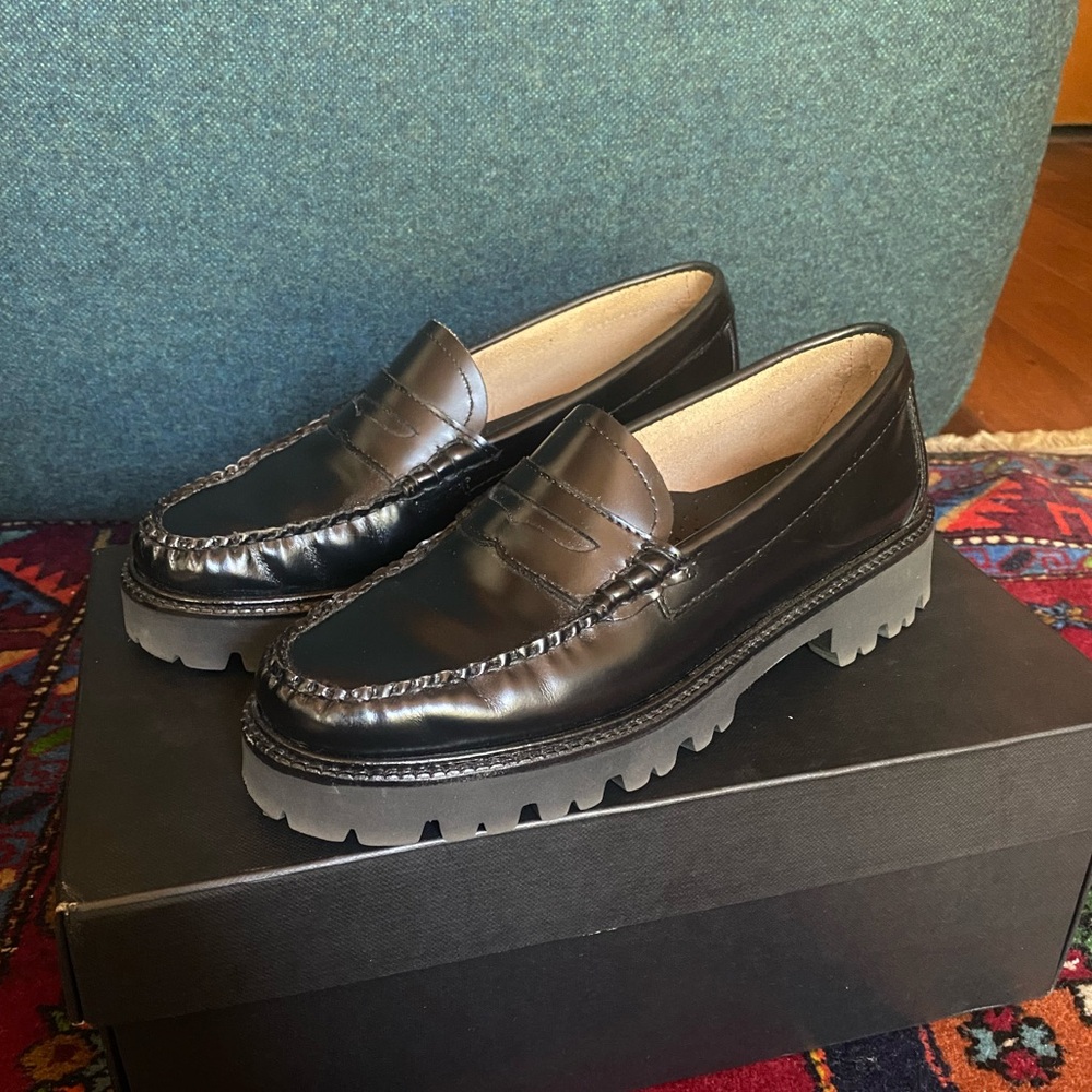 G.H. Bass & Co. Whitney Black Leather Lug Sole Platform Loafers